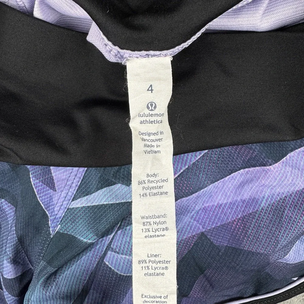 Lululemon Drop It Low Shorts Womens 4 Purple Geometric Mid Rise Athletic Running